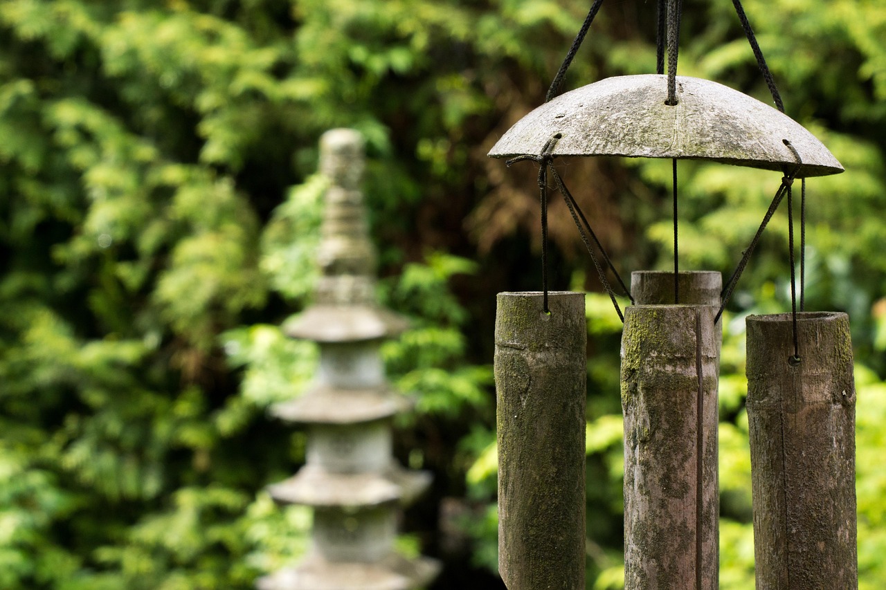 feng shui, nature, stone lantern, lantern, garden, wind chimes, japanese garden, bamboo, relax, relaxation